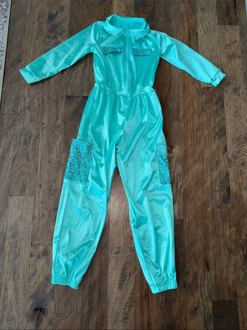 Weissman Teal Sequin-Accent Dance Jumpsuit